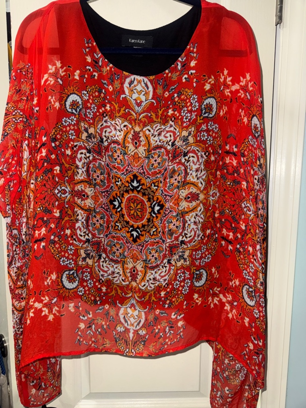 Karen Kane Red Medallion Print Sheer Tunic